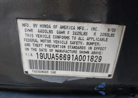 2001 Acura Tl 3.2 из США, поврежденный, VIN 19UUA56691A001829